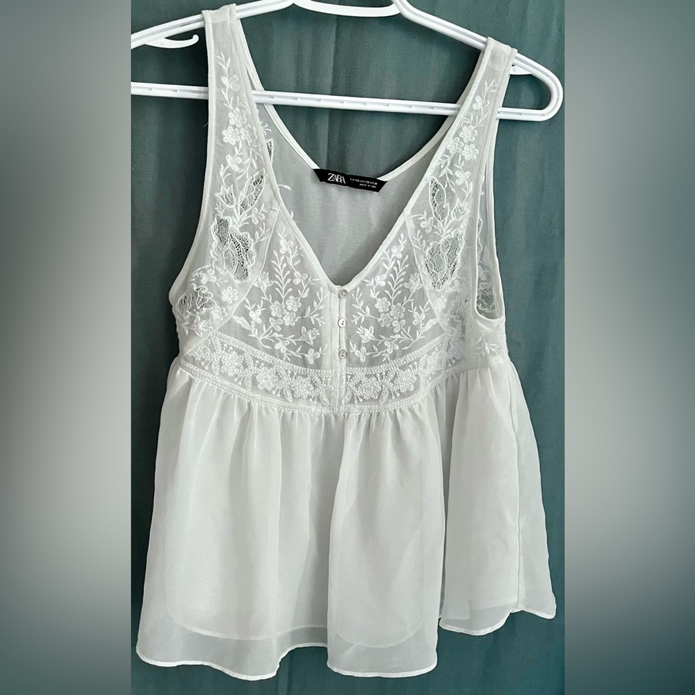 ZARA - Ivory Embroidered Sleeveless Top
